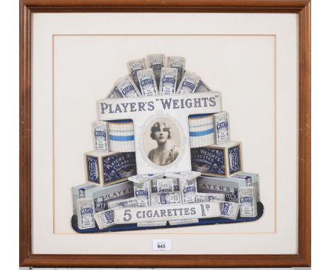 Vintage advertising. Imperial Tobacco Co. Ltd., Player's "Weights" showcard with mounted photograph of Miss Isobel Elsom, ear