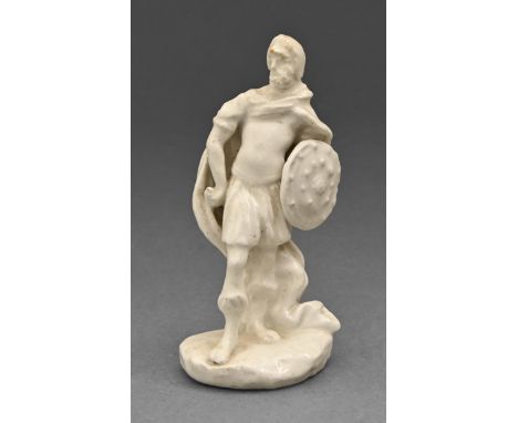 A glazed porcelain miniature figure of a roman soldier, unascribed Continental, possibly 18th C, 18cm h Light faults