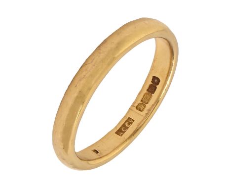A 22ct gold wedding ring, marks obscured, 3.8g, size J Light wear scratches