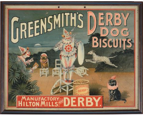 Vintage advertising. Greensmith's Derby Dog Biscuits manufactory Hilton Mills near Derby, showcard, by R. Allen &amp; Son Ltd