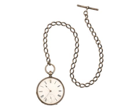 A Swiss silver cylinder watch, late 19th c, 46mm diam and a contemporary English silver albert, 96g (2) Watch untried, dial c