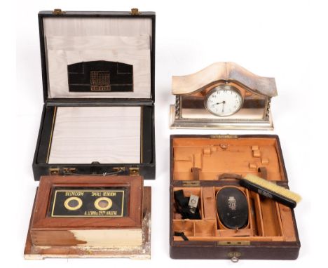 An EPNS mantle clock, c.1920, with platform escapement movement and enamel dial, 26cm w, a contemporary butler's bell indicat