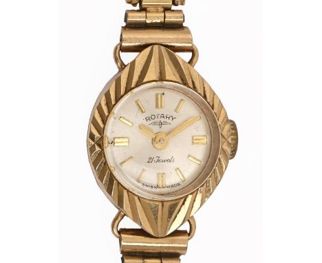 A Rotary 9ct gold wristwatch,&nbsp; 15 x 20mm, on a 9ct gold bracelet, London 1975, 11.7g, maker's box Generally good, runnin