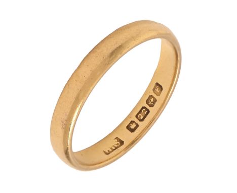 A 22ct gold wedding ring, Birmingham 1930, 2.6g, size J Light wear