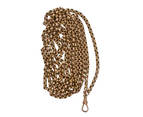 A Victorian gold muff chain, c1900, marked 9c, 148cm l, 37g Light wear, undamaged