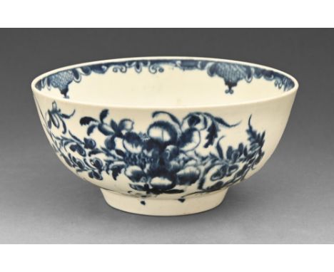 A Worcester blue and white slop basin, c1770,&nbsp; painted in underglaze blue with the Mansfield pattern, 15.5cm diam, open 