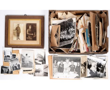 Miscellaneous photographs, early 20th c and later, postcards and greetings cards, including a framed double portrait of an Ar