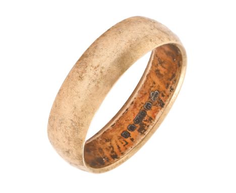 A 9ct gold wedding band, marks obscured, 2.9g, size J Light wear