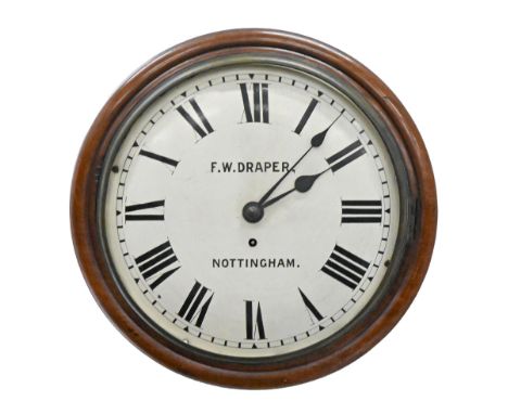 A mahogany wall timepiece,&nbsp;c.1900, with fusee movement, the enamel dial inscribed F W Draper, Nottingham, 38cm diam Enam
