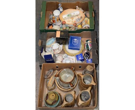 Miscellaneous ceramics, including a stoneware three handled loving cup, Aynsley, Limoges, Noritake and other tea and trinket 