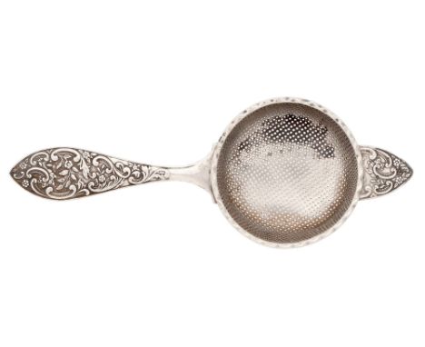 An Elizabeth II silver tea strainer, 16cm l, by J B Chatterley &amp; Sons, Birmingham 1963, 1oz 10dwts Light wear. Note small