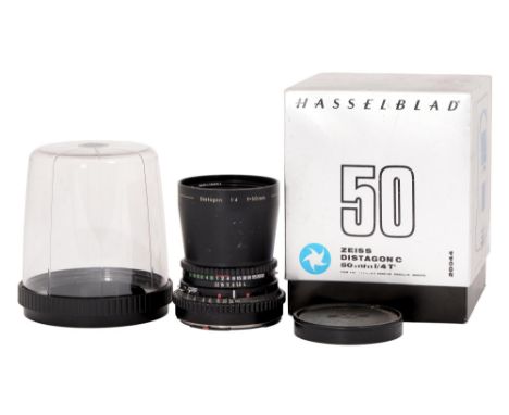 Hasselblad. A Carl Zeiss Distagon F4T 50mm lens, boxed Working at all speeds. Dust, minor cleaning marks &amp; minor scratche
