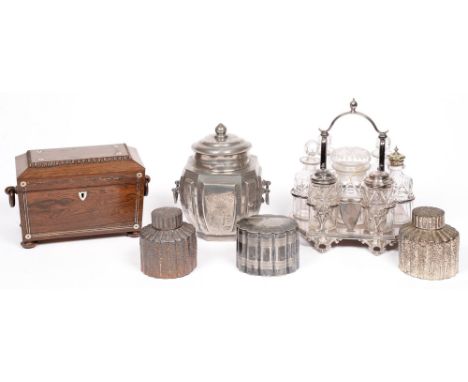 A Victorian rosewood sarcophagus-shaped tea caddy, inlaid with mother of pearl, with twin ring handles, 22cm wide, an early 2