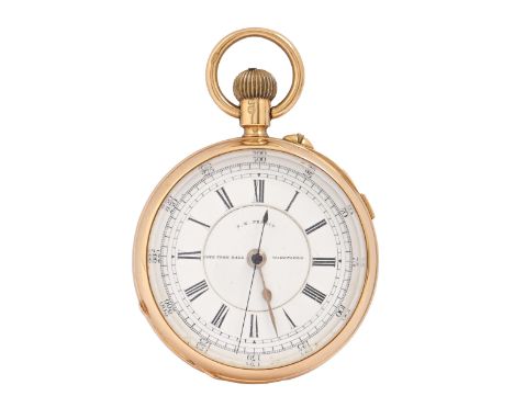 An English 18ct gold keyless lever center seconds watch, F K Perkin City Time Ball Wakefield, with enamel dial, centre second