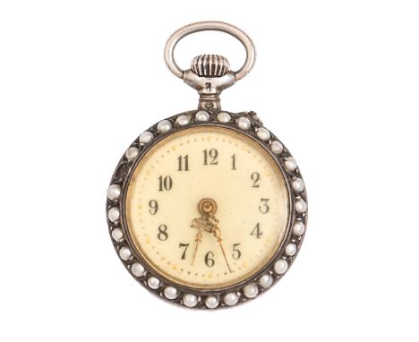 A Swiss silver and enamel keyless lever cylinder lady's watch, c1900, the case back painted with two putti and a chariot, 26m