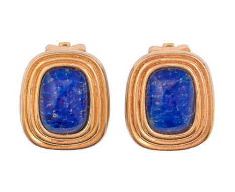 Costume jewellery. A pair of Christian Dior gold plated and lapis lazuli ear clips, 20 x 22mm