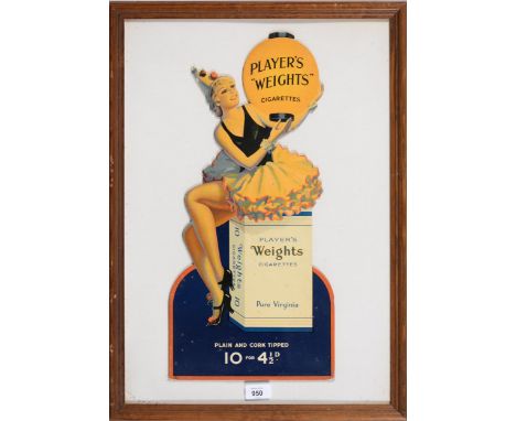 Vintage advertising. Imperial Tobacco Co. Ltd., Player's "Weights" cigarettes, plain and cork tipped, ten for 4/d, showcard, 