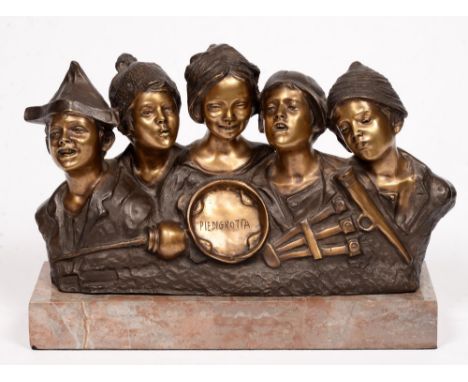 A bronze group of five Neopolitan musicians from the festival of Piedigrotta, second quarter 20th c, cast from a model by Gio