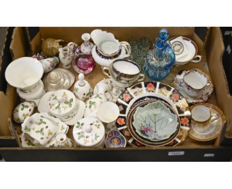 Miscellaneous Royal Crown Derby, Royal Worcester, Wedgwood and other ceramics, and enamelled blue glass liqueur set, etc 