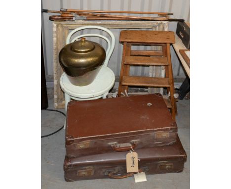 A painted Bentwood chair, and other miscellaneous items including folding step ladder, Victorian giltwood and composition pic