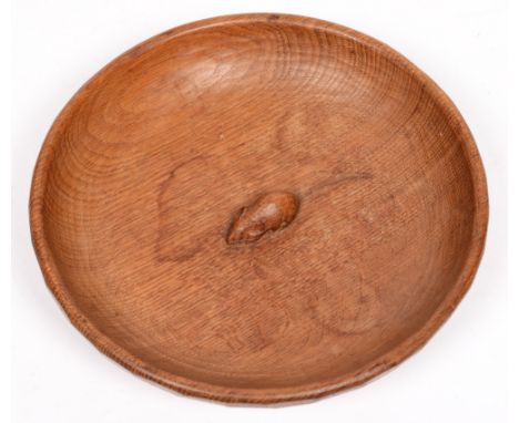 A 'Mouseman' Thompson oak bowl, on typical adzed form, 28cm diam, carved mouse 'signature' Not cracked or chipped, minor wate