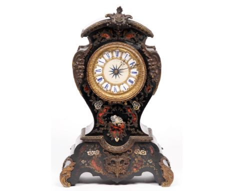 A French Boulle bracket clock, 19th c, inlaid with mother of pearl, giltmetal mounted dial, with enamel chapters, inscribed H