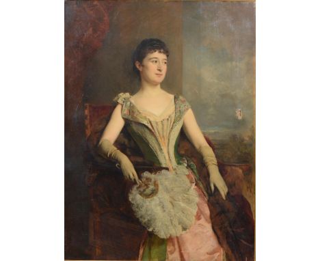 Heinrich von Angeli (1840-1925) - Portrait of Clara Constance Bergheim (1853-1929) of Belsize Court, seated three quarter len