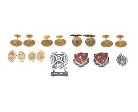 Militaria. Four pairs of Krementz U.S. Military giltmetal cufflinks, and another similar, two enamel Colorado Military School