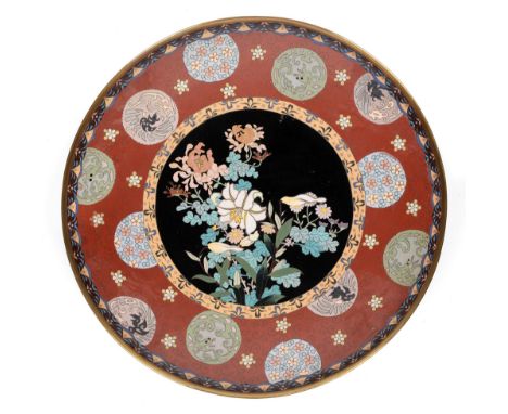A Chinese cloisonne enamel dish, second half 20th c, 36cm diam 