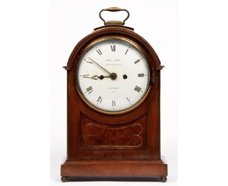A Victorian brass mounted and inlaid mahogany bracket clock, the enamel dial inscribed Thos. Moss Ludgate Street London 246, 