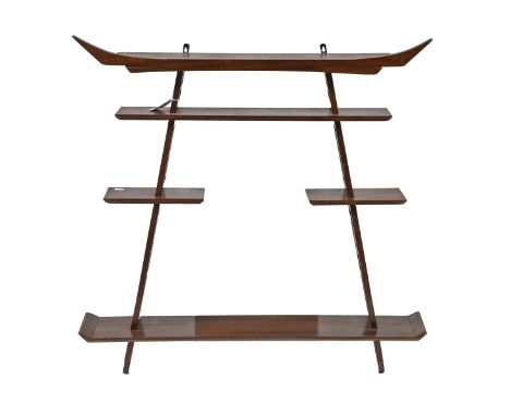A set of Japanese style hardwood fretwork wall hanging shelves,&nbsp; 98cm h, and a&nbsp;Victorian walnut octagonal work tabl
