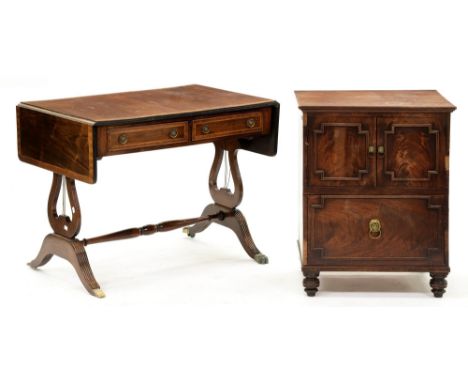 A George IV mahogany commode,&nbsp; altered, with associated top, 77cm h; 46 x 59cm and a mahogany sofa table (2) Some faults
