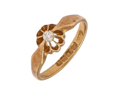A diamond ring, with cushion shaped old cut diamond, in 18ct gold, Birmingham 1915, 3.2g, size L Good condition with very lig