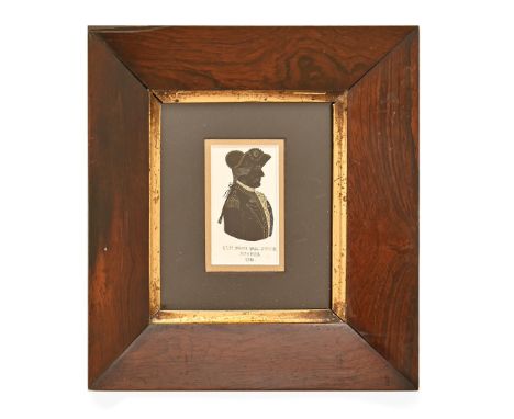 A silhouette portrait of Capt. John Paul Jones, the American patriot, 20th century, cut paper ink and gold, in 19th century r