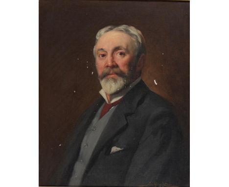 John St Helier Lander - Portrait of John Simeon Bergheim (1842-1912) of Belsize Court, bust length in a black coat, signed an