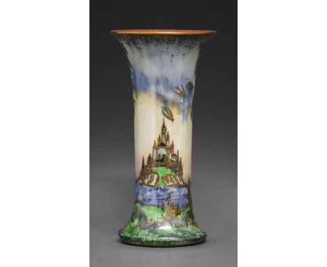 A Royal Worcester Crown ware landscape vase, 1925, 24cm h, gilt printed mark Undamaged