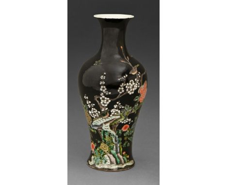 A Chinese famille noire vase, 20th c, 28cm h Kangxi mark within concentric circles in underglaze blue Undamaged