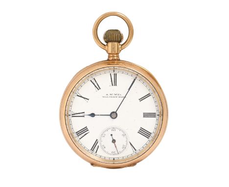 A Swiss 18ct gold keyless lever watch, American Waltham Watch Co, early 20th c, 48mm diam, 95.2g Movement running when wound,
