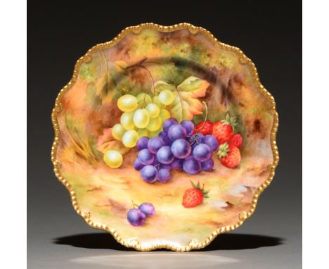 A Royal Worcester plate, 1937, painted by H H Price, signed, with an all-over still life of strawberries, grapes and plums be