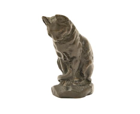A bronze sculpture of a cat, early 20th century, 9cm h, indistinctly signed in the maquette, even dark-brown patina good cond
