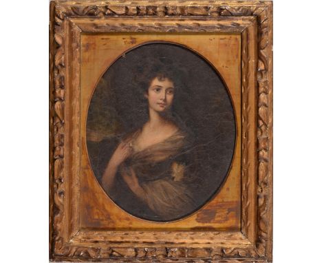 In the manner of Gainsborough - Portrait of a Lady, half-length, feigned oval, oil on canvas, 46 x 38cm Pronounced craquelure