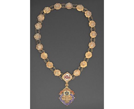 A silver gilt and enamel badge and chain of office of the President of Mansfield, Sutton and District Master Baker's Associat