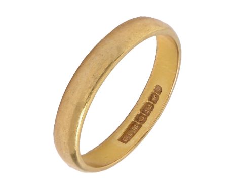 A 22ct gold wedding ring, Birmingham 1956, 4g, size O Light wear scratches