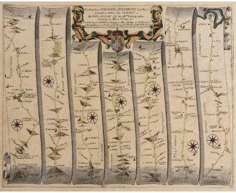 Oxford.- Ogilby (John) The Road from Oxford to Salisbury Com. Wilts Continued to Pool Com. Dorset, strip road map commencing 