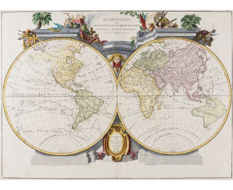 World.- Santini (Francois) and Jean Janvier. Mappe Monde ou Description du Globe Terrestre, double-hemisphere world map pre-d