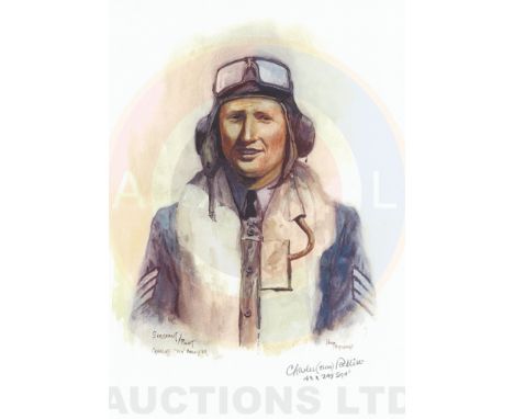 A4 Illustrated Portrait Print of Charles 'Tich' Palliser in Flying Gear by David Pritchard, Hand-signed by Charles 'Tich' Pal