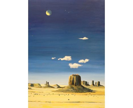 Robin Alexander Elliott (b.1936) oil on canvas, Untitled surrealist landscape, signed, 99 x 74cm Born in London in 1936, Robi
