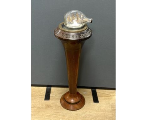 A ship’s compass in a gimbal, believed to be from the tall ship The Archibald Russell, mounted on a floor standing mahogany s