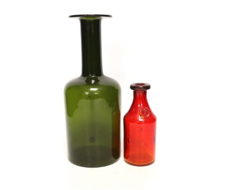 Eric Hogland, a ruby glass bottle and a Holmegaard bottle, 30cm high Hogland not damaged but dirty, with liquid-stained inter