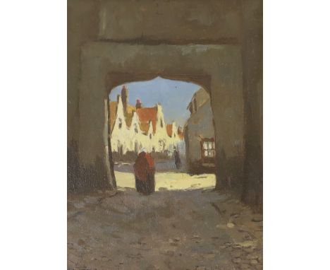 Christiaan Soer (Dutch, 1882-1962), oil on panel, Continental town scene with figure beneath an archway, signed, 23 x 17cm, o